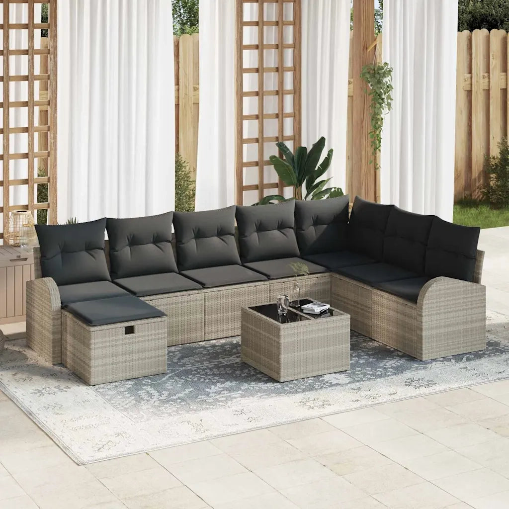 Set Divano da Giardino 9 pcs Grigio chiaro Poly Rattan 3360473