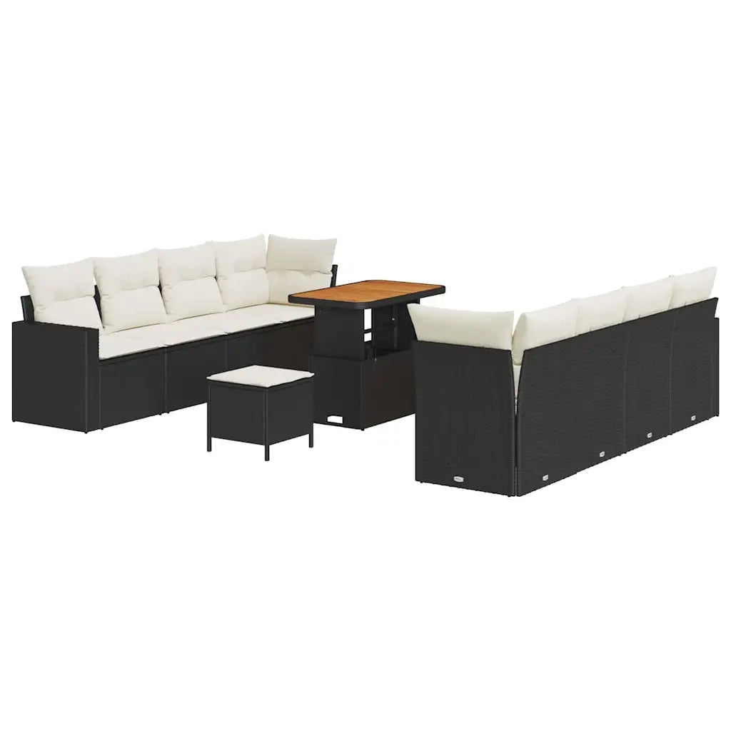 Set Divano da Giardino 12 pcs Nero e Crema polyrattan