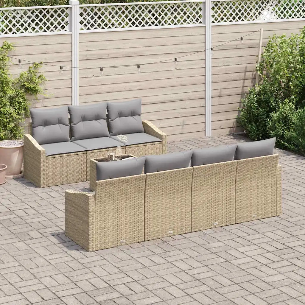 Set di divani 8 pcs Beige e Grigio Chiaro polyrattan