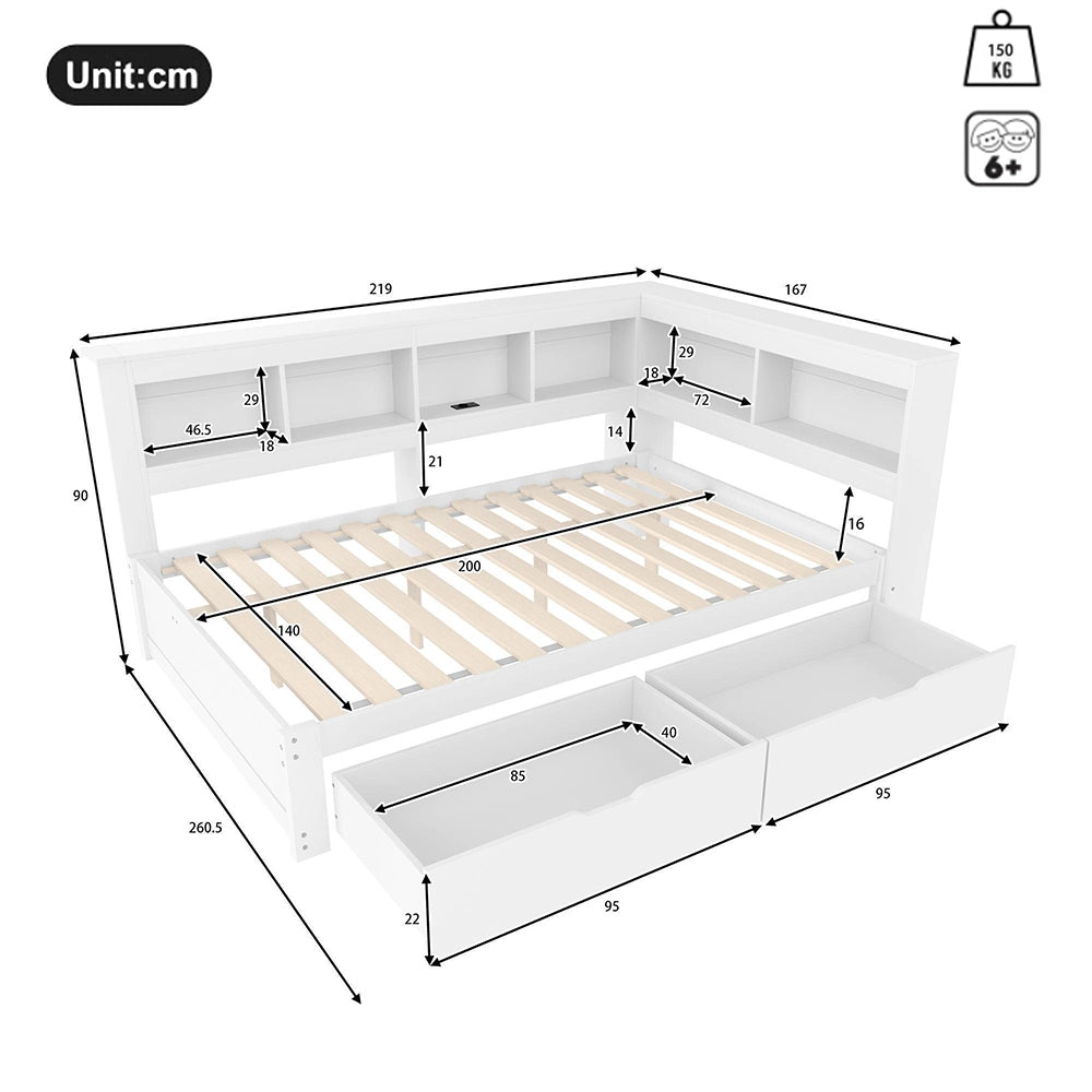 Divano letto 140x200cm?- Xylo - 2 cassetti USB bianco