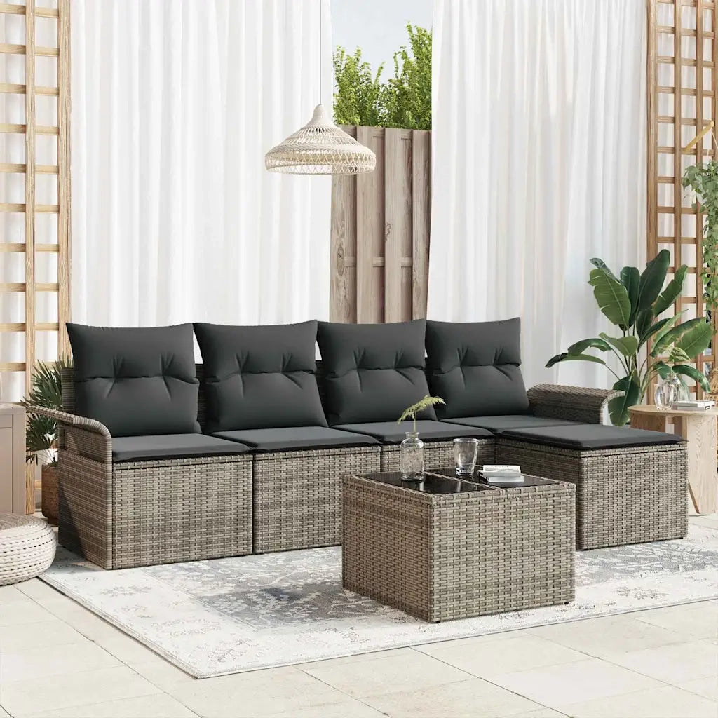 Set Divano da Giardino con cuscino 6 pcs Grigio polyrattan