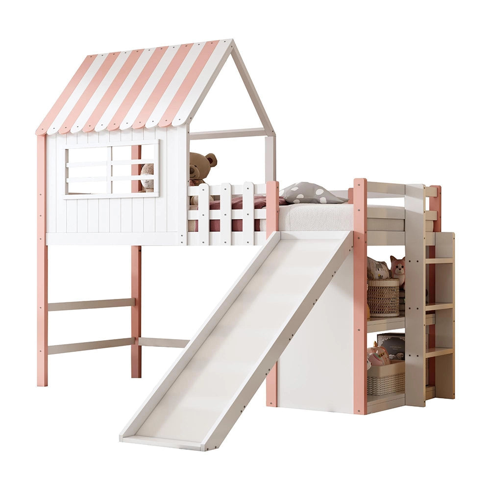 Letto bambini - Xylo - 90x200 cm con scivolo rosa