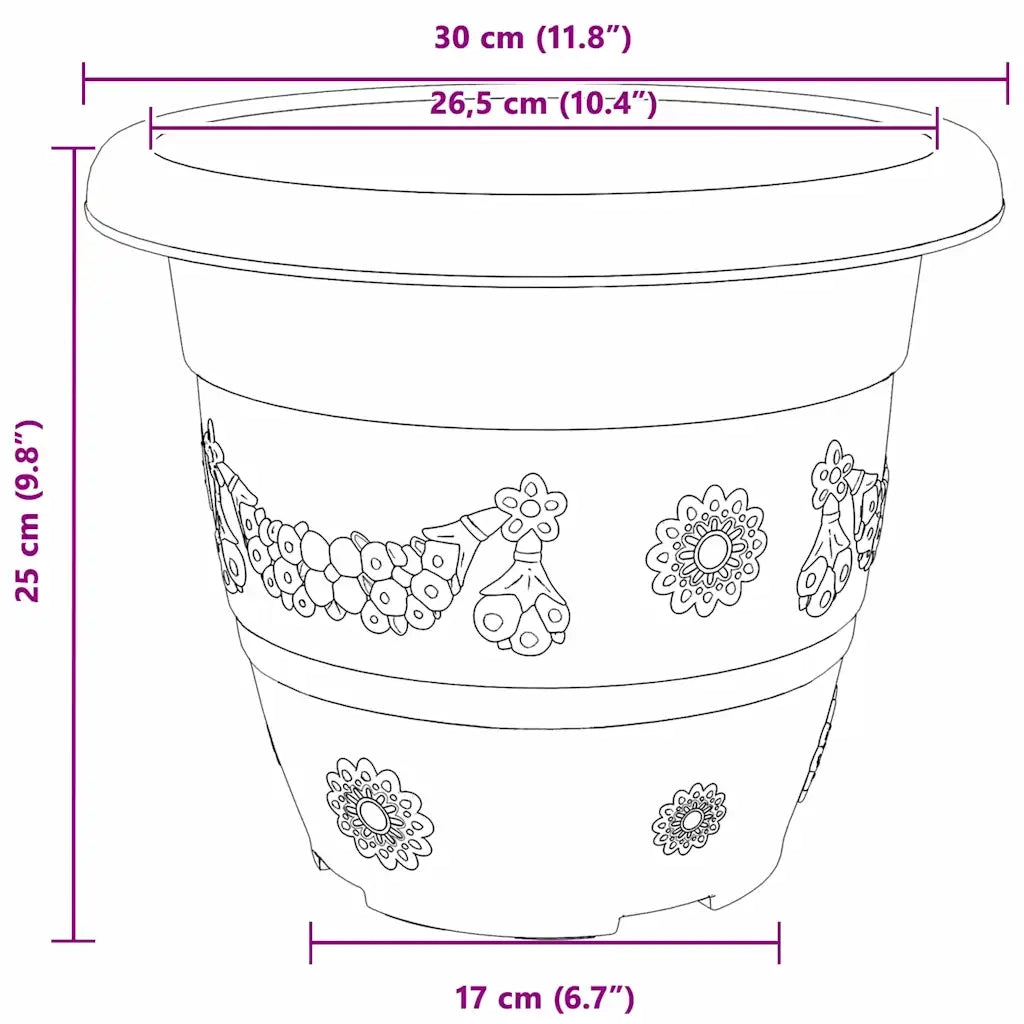 Fioriere | Cassetta per fiori | Vaso Rotondo per Fiori 6 pz Nero ? 30 x 25 cm Plastica