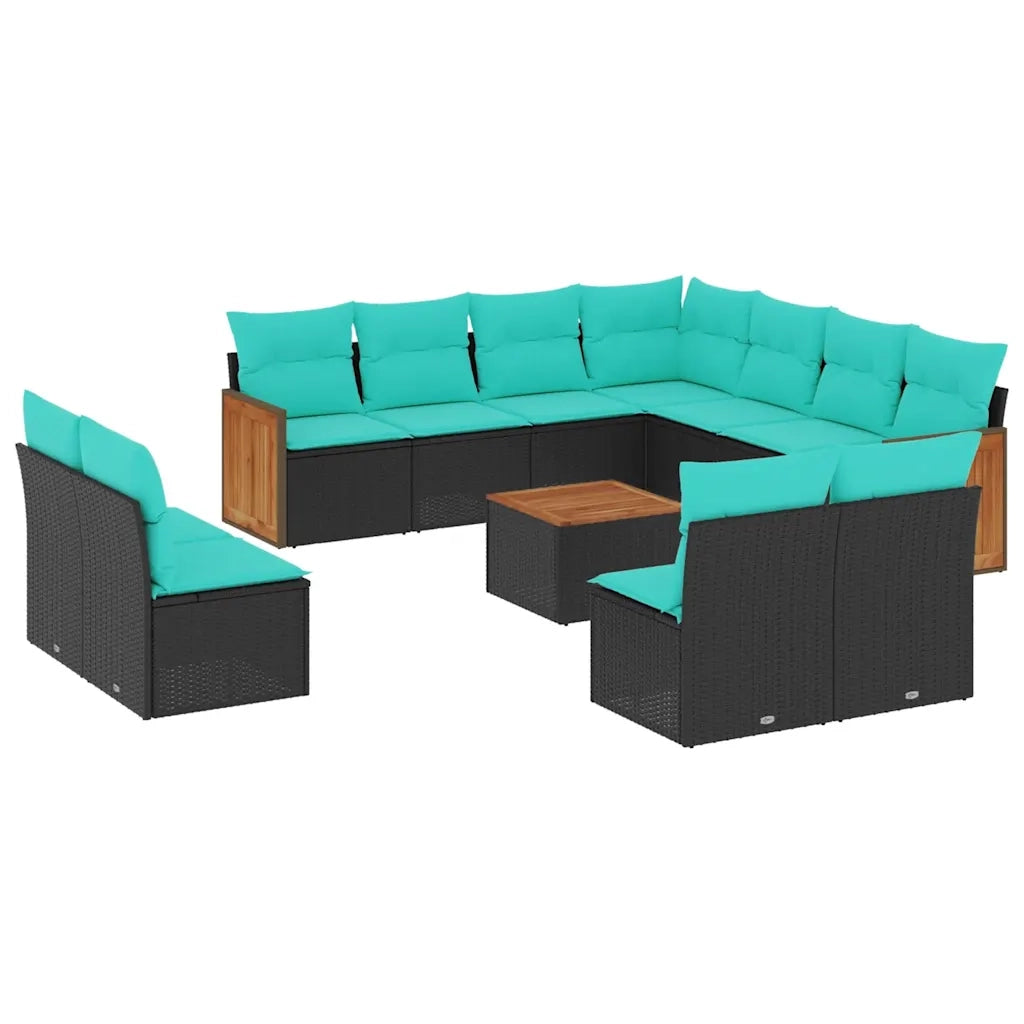 Set Divani da Giardino 12 pz con Cuscini Nero in Polyrattan 3227772