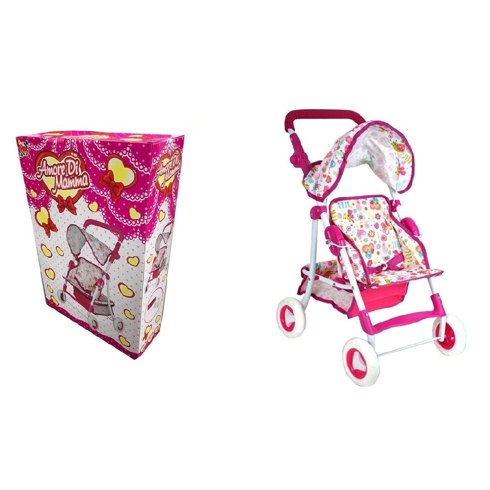 Trade Shop - Passeggino Giocattolo Per Bambola 60cm Rosa Carrozzino Metallo Richiudibile -