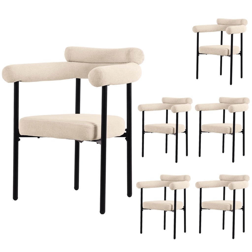 Set di 6 sedie da pranzo con schienale ergonomico e seduta ampia in tessuto beige