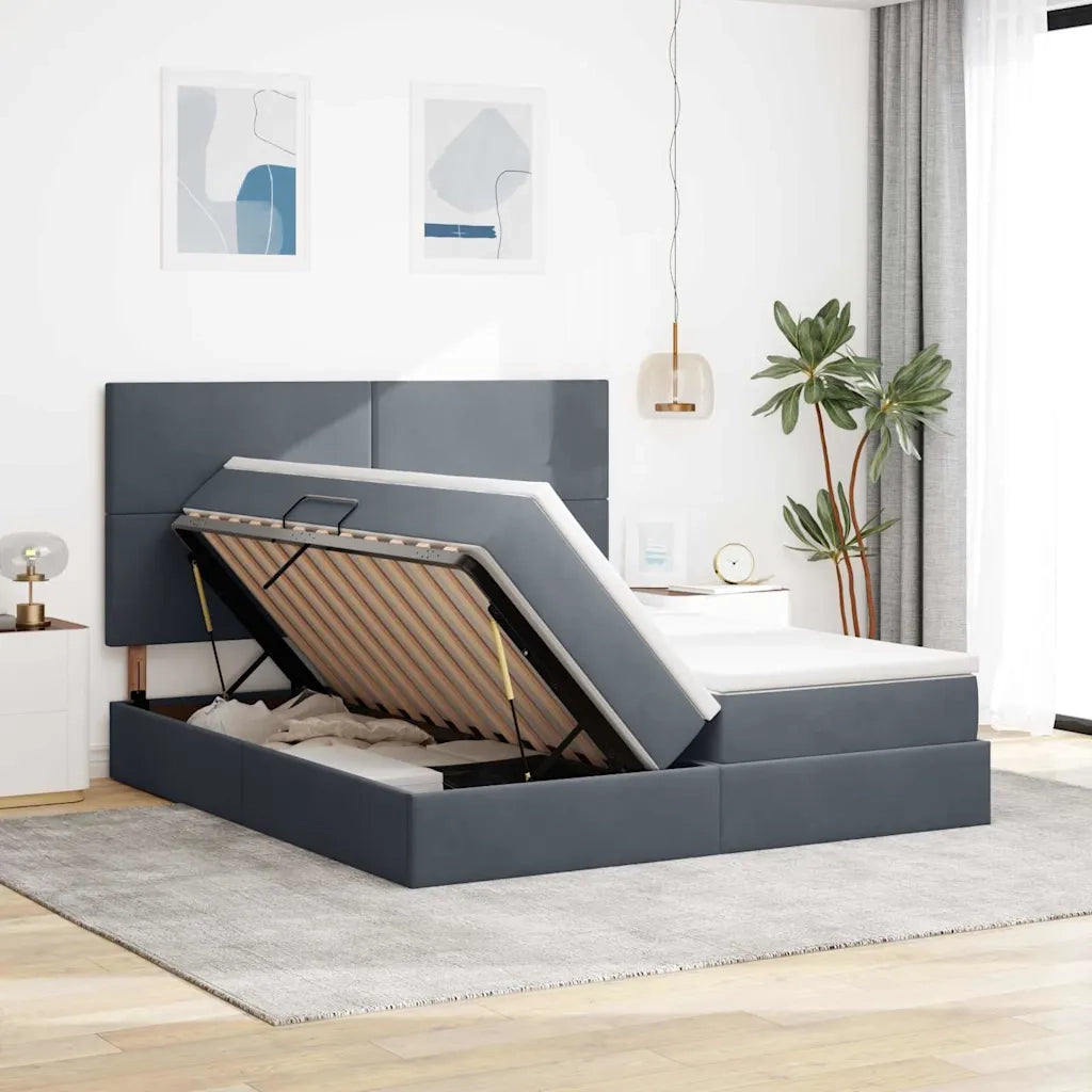 Letto con Contenitore Grigio scuro 200 x 200 cm Velluto
