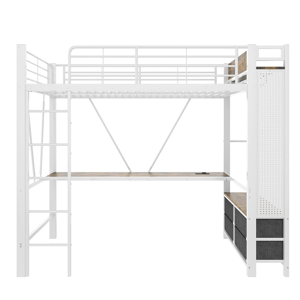 Letto a soppalco - Xylo - 90x200 cm scrivania USB bianco