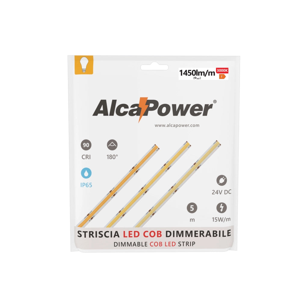 Striscia led 5m COB IP65 monocolore da 15W/MT 24V - 3000K