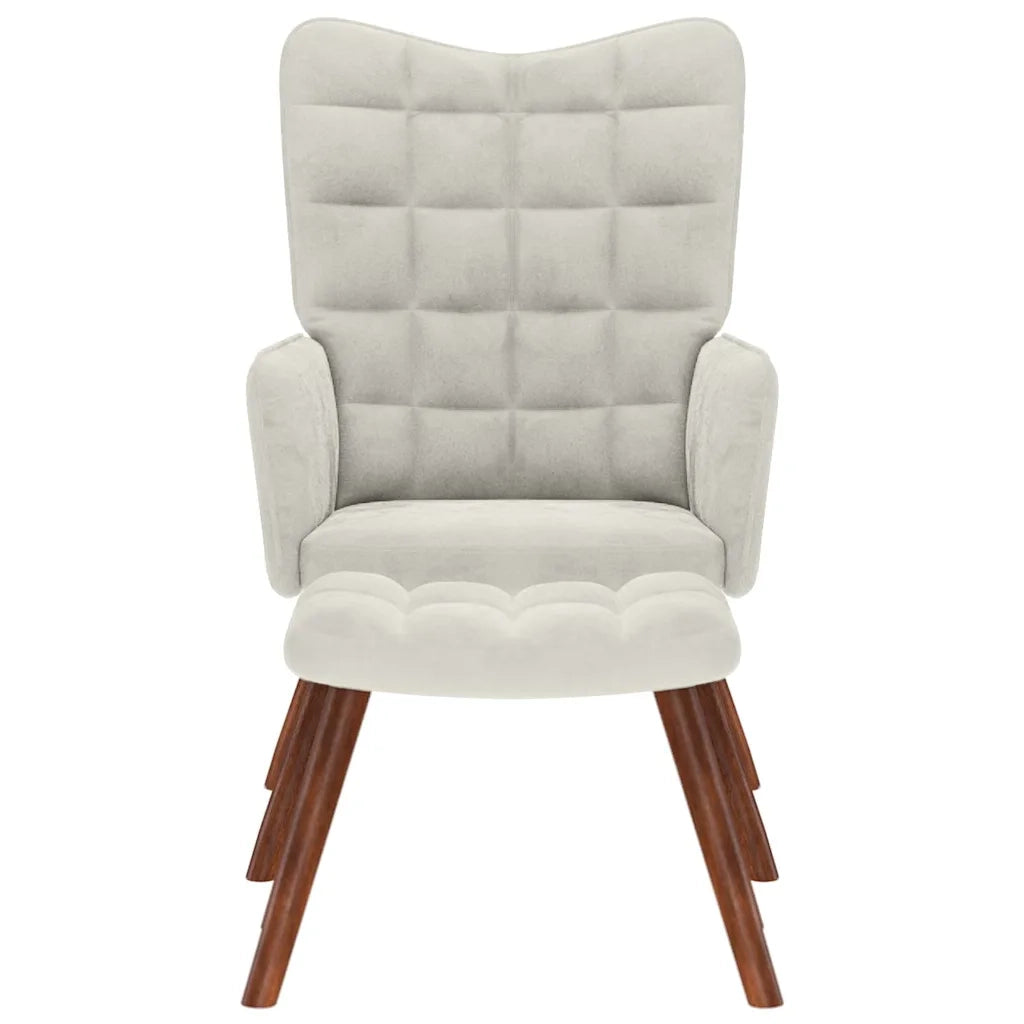 Poltrona Relax | Sedia Relax con Sgabello in Velluto Crema