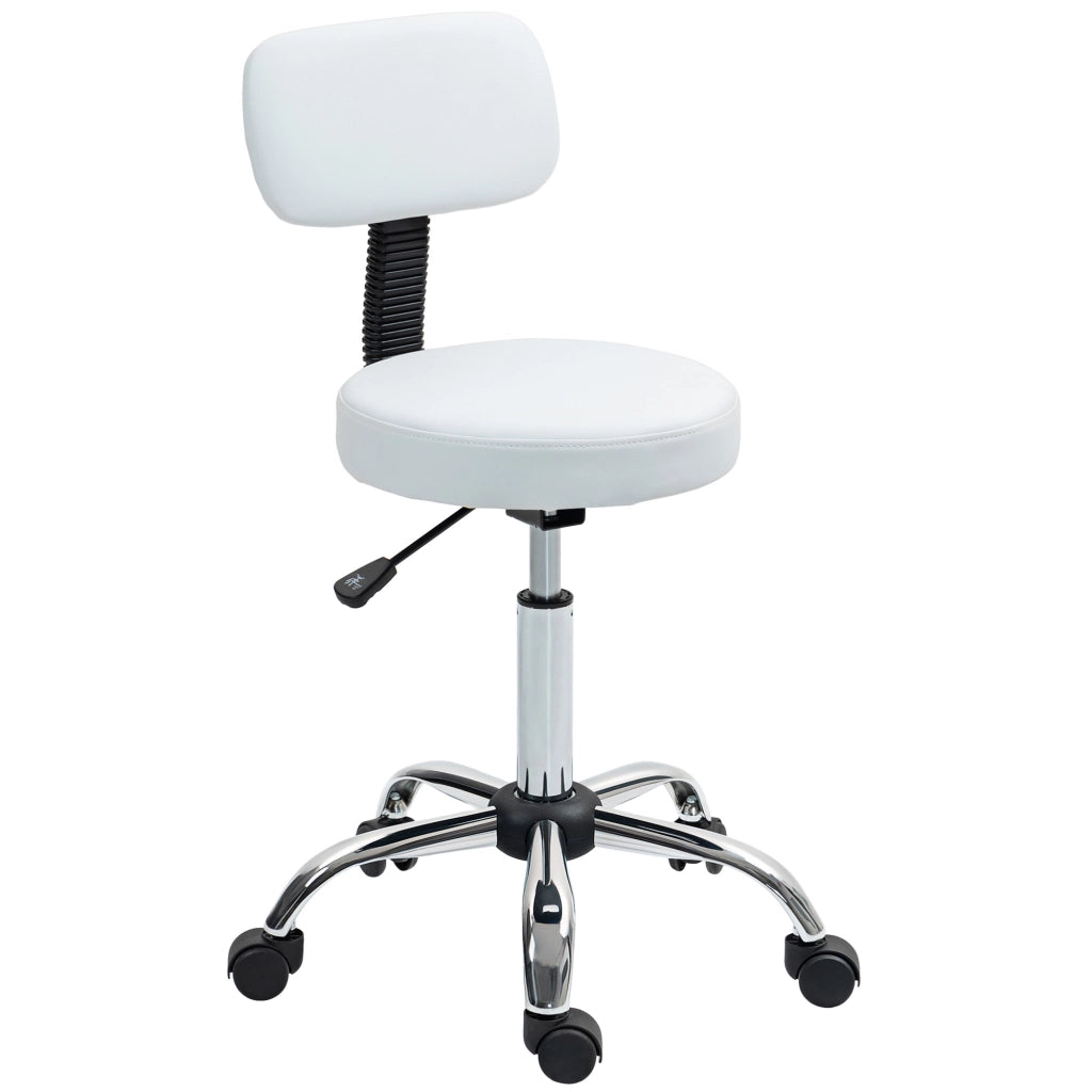 Sgabello Girevole con Schienale e Ruote ¨C zephmum ¨C Altezza Regolabile, Bianco