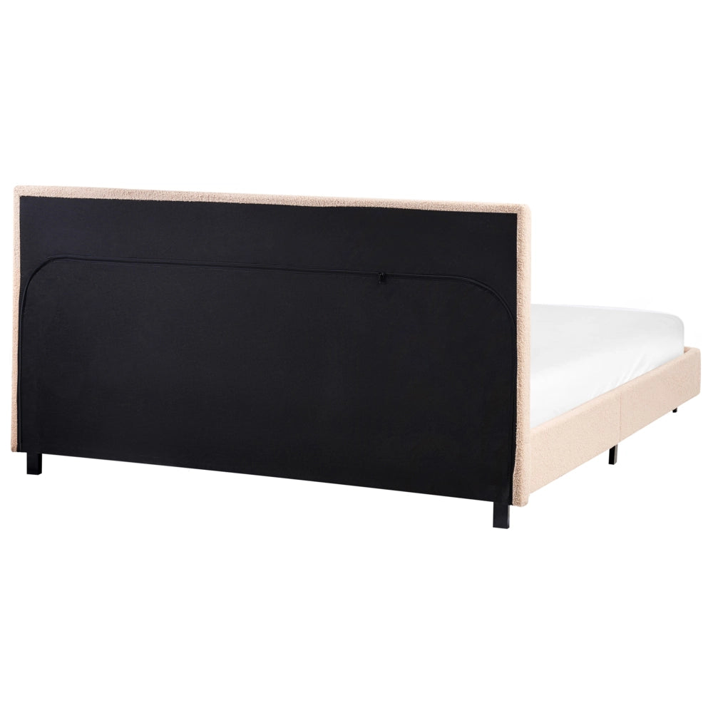 Letto matrimoniale imbottito in bouclé beige 160 x 200 cm con rete e testata