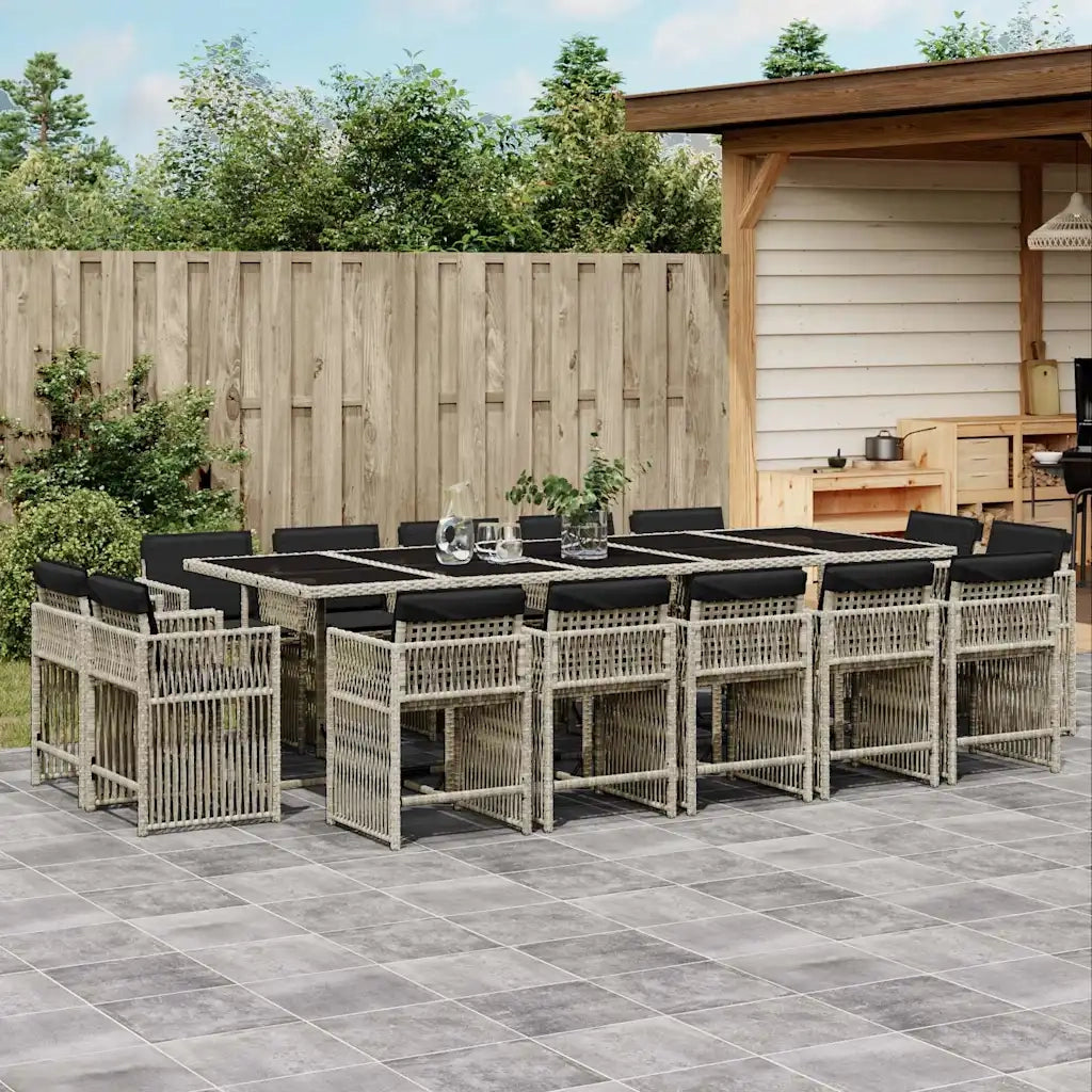Set da Pranzo da Giardino 15 pz con Cuscini Grigio Polyrattan 3211775