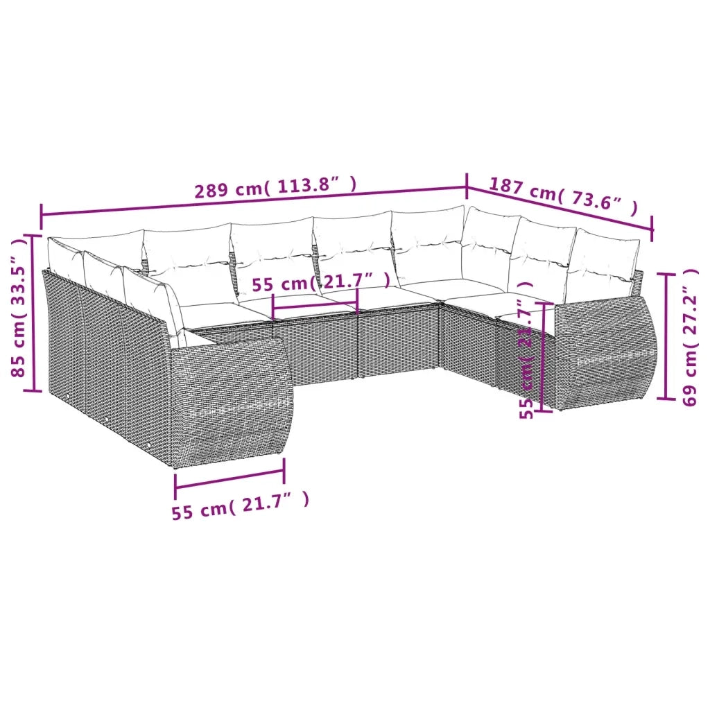 Set Divano da Giardino 9 pz con Cuscini Beige in Polyrattan 3254136