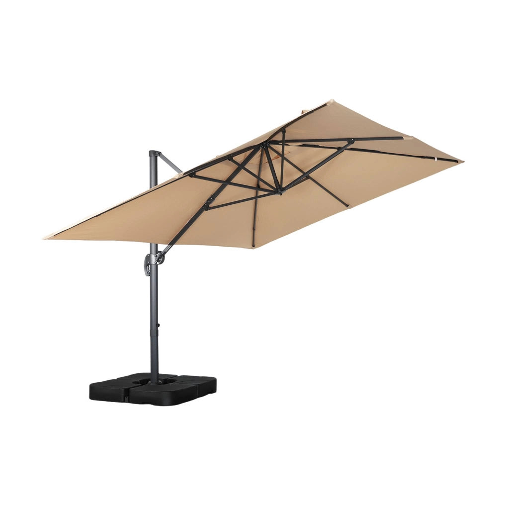Ombrellone rettangolare eccentrico, 3x4m + piastre di zavorra 50x50cm,
