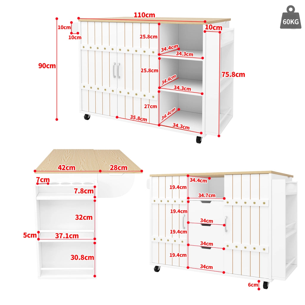 Mobile da cucina in legno - Zephmum - Con ruote, ripiano, scaffale spezie e porta asciugamani