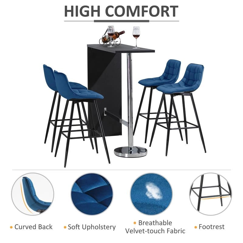SET 2 SGABELLI DA BAR SEDIE IMBOTTITE STILE NORDICO VELLUTO BLU