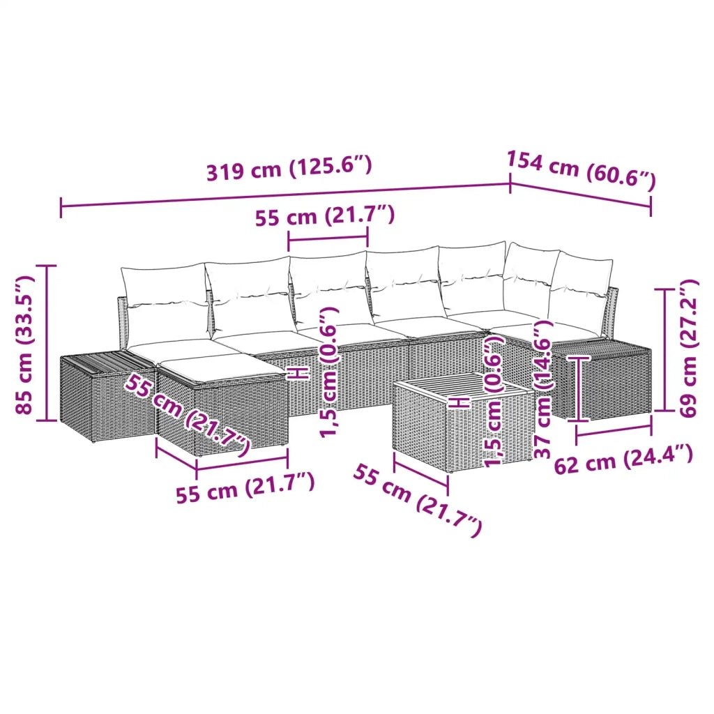 Set Divano da Giardino 8 pz Nero polyrattan 3347991