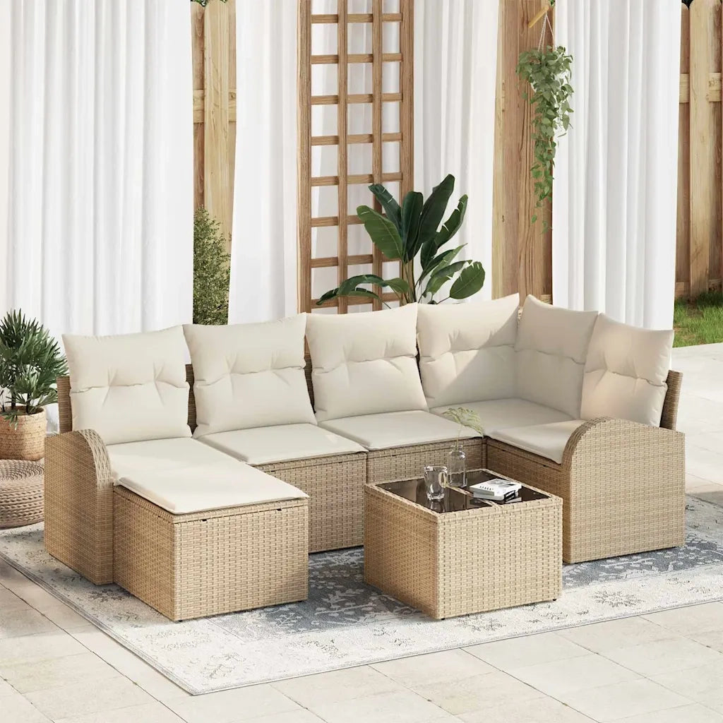 Set Divano da Giardino 7 pcs Beige polyrattan