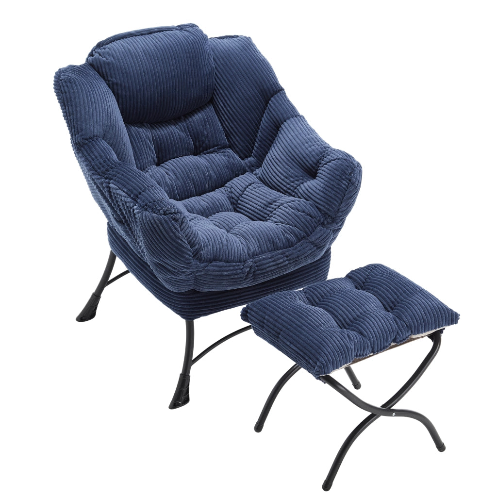 Poltrona Relax con Poggiapiedi e Braccioli ¨C MINIMAL ¨C Tessuto Blu Navy