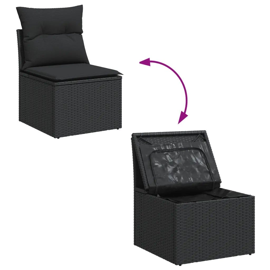 Set Divano da Giardino 6 pz con Cuscini Nero in Polyrattan 3255929