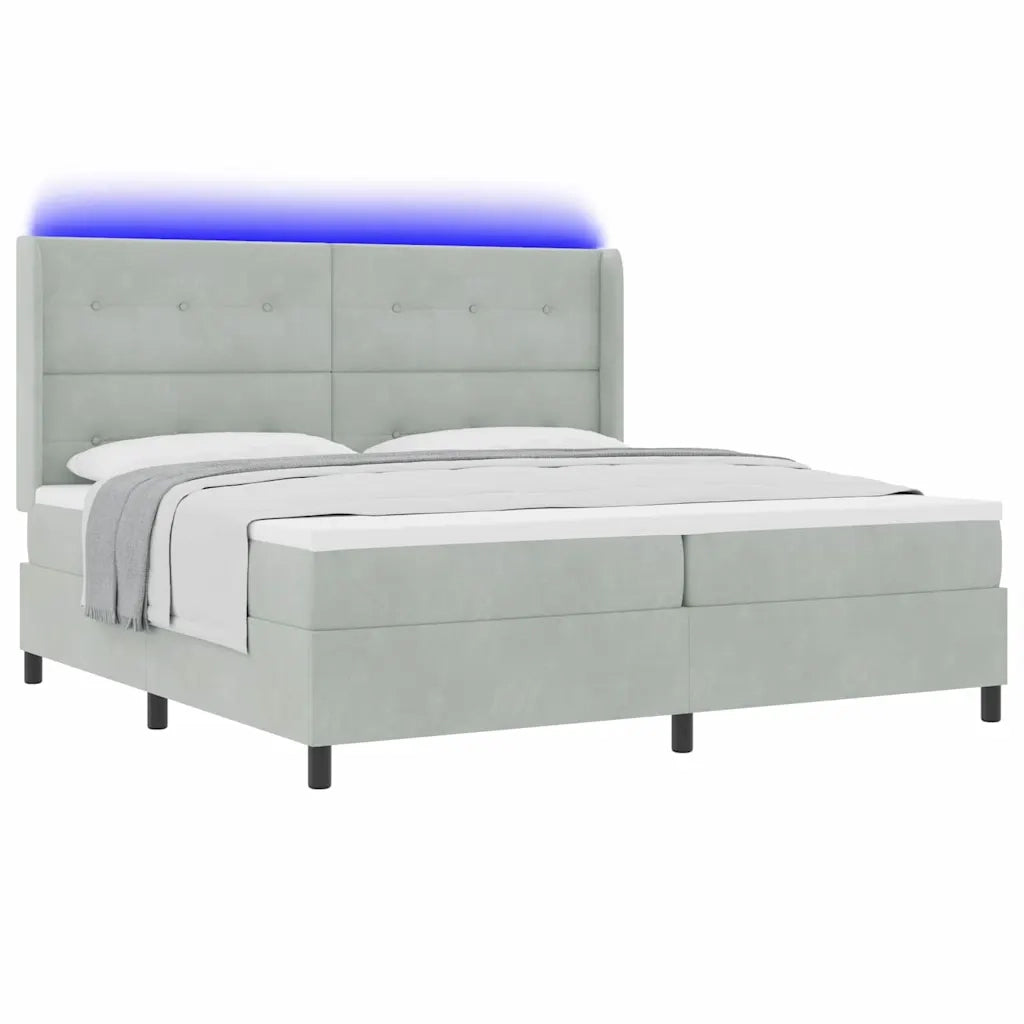 Letto a molle con materasso Grigio chiaro 200 x 200 cm Velluto