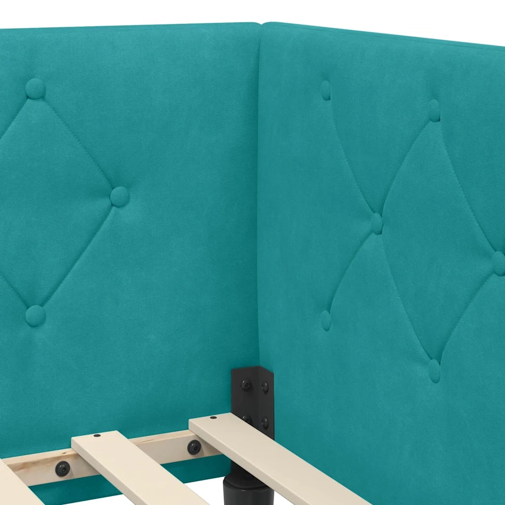 Letto singolo | Letto per adulti | Cornice del letto ad angolo Turchese 90 x 190 cm Velluto