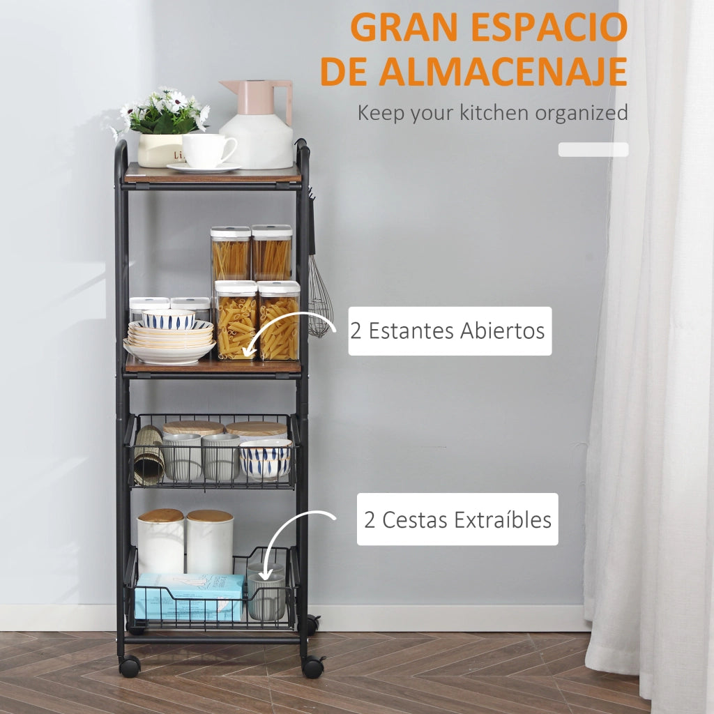 Tavolino con cestini e ripiani ¨C zephmum ¨C nero e noce 40x38x111 cm