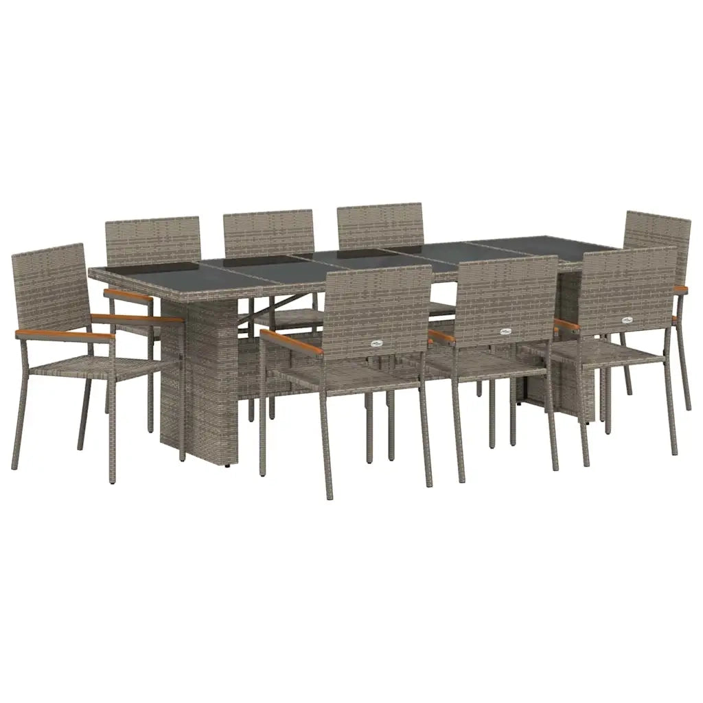 Set da Pranzo per Giardino 9 pcs Grigio polyrattan