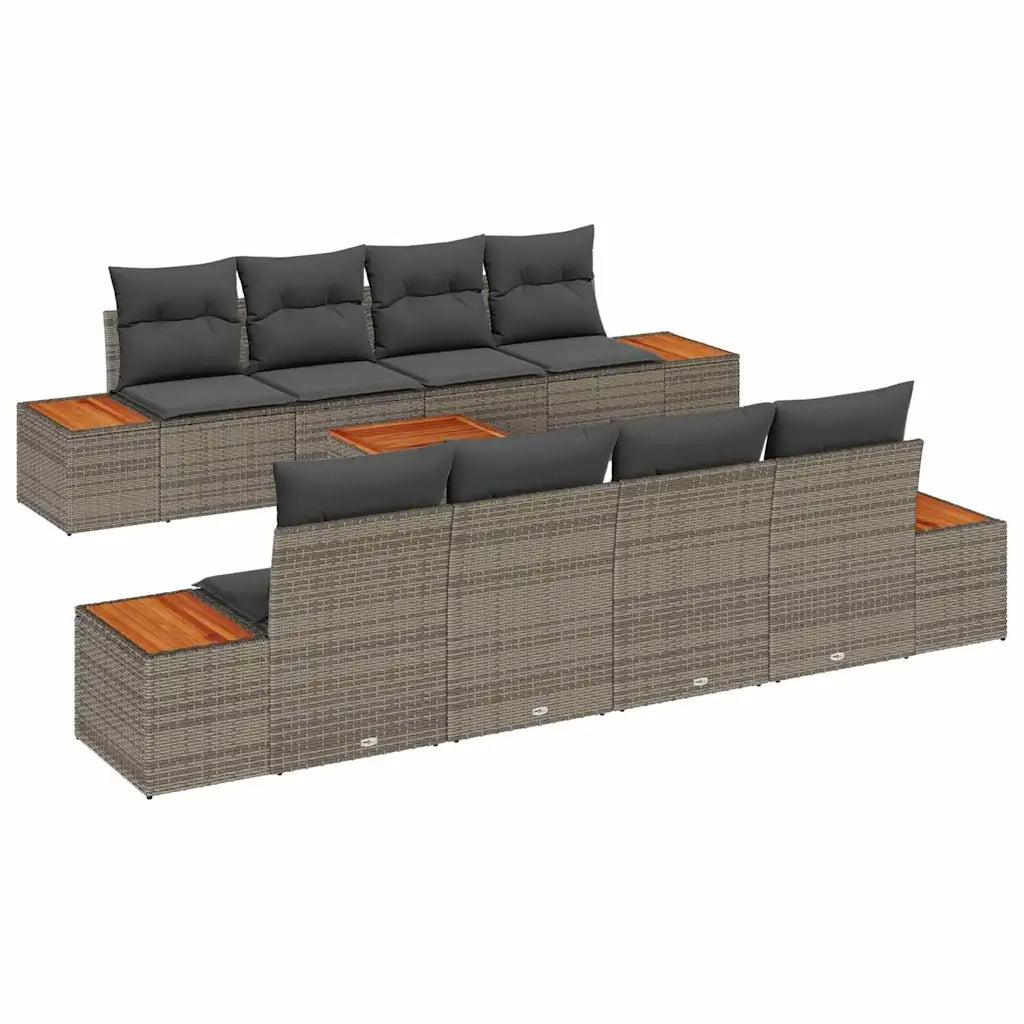 Set Divano da Giardino con cuscino 9 pcs Grigio Poly Rattan