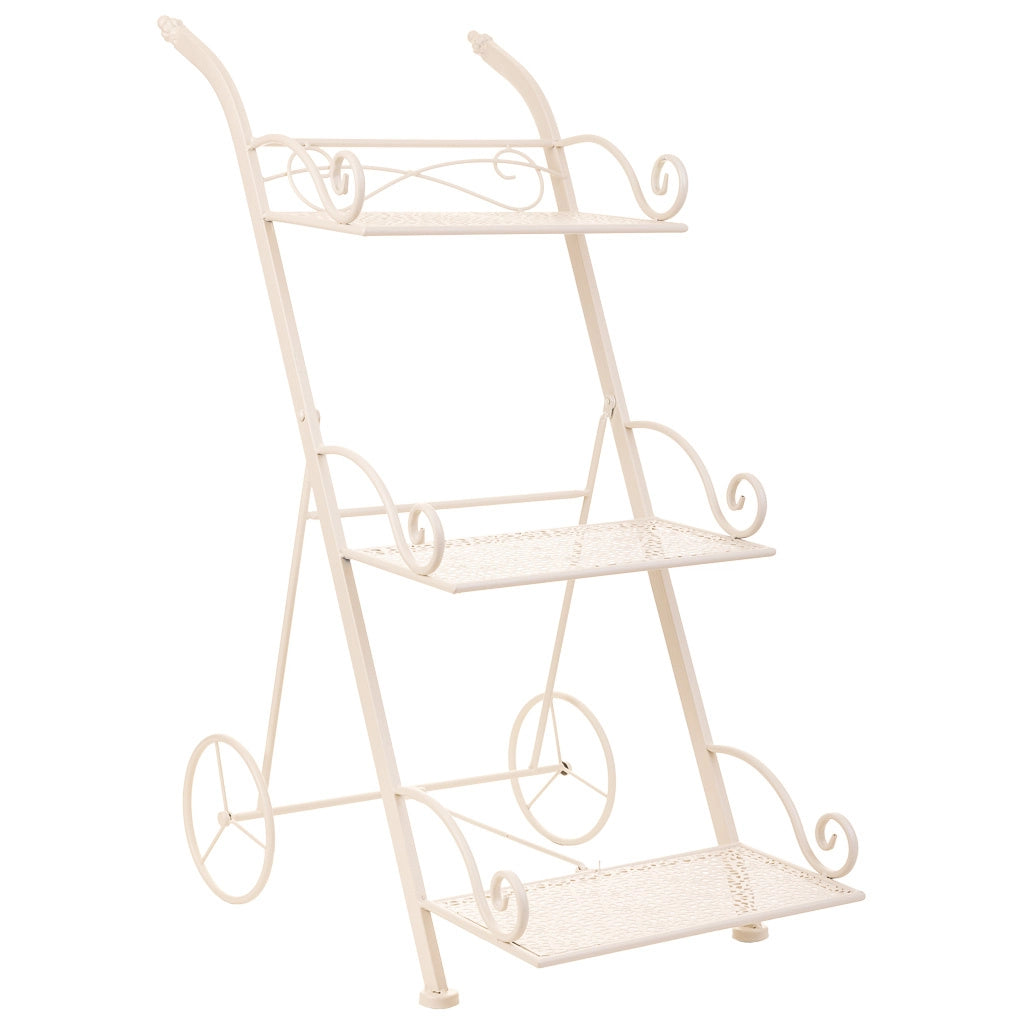 Carrello a 3 ripiani per pentole in ferro battuto bianco 40x34x76