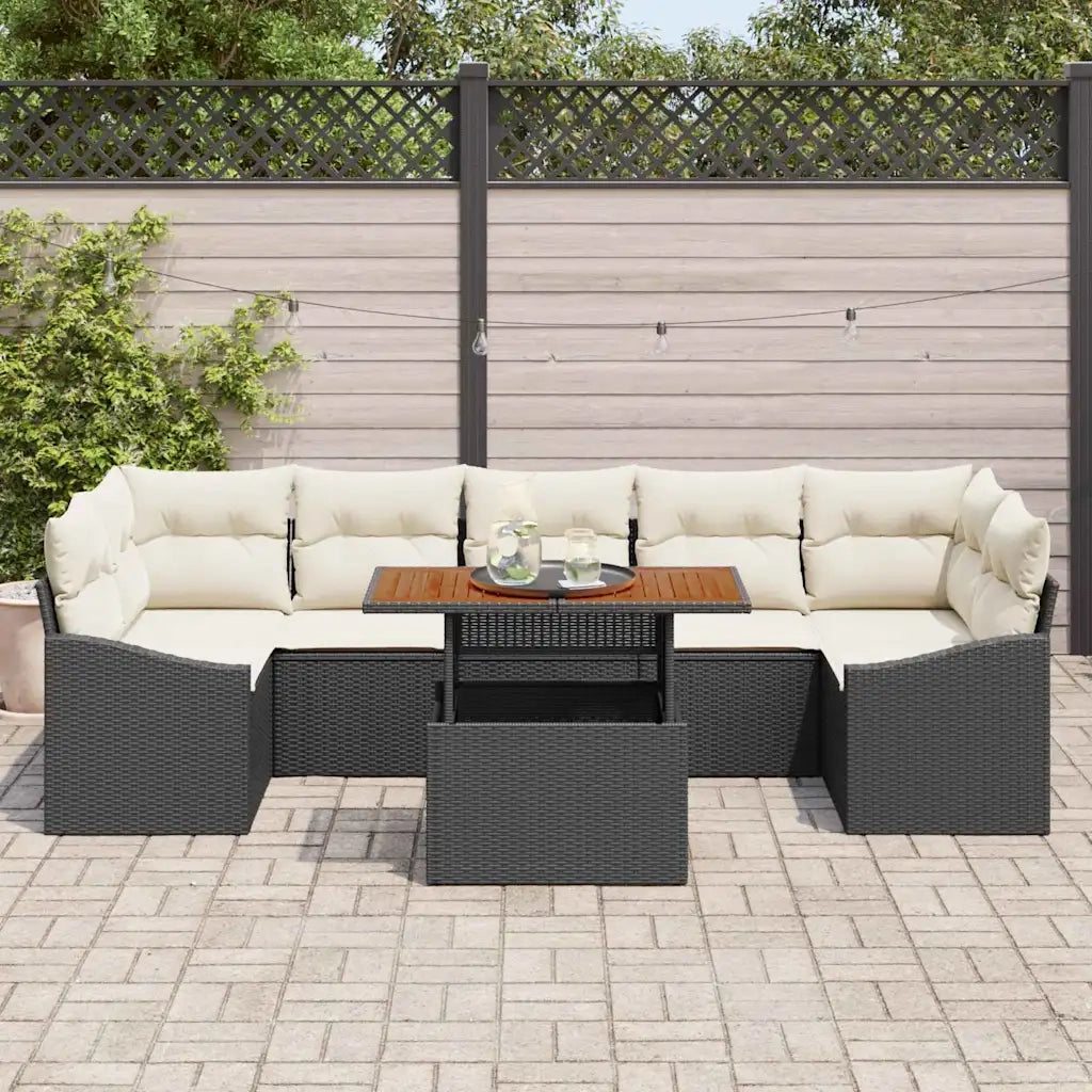 Set da Pranzo per Giardino con cuscino 8 pcs Nero e Crema 3349802