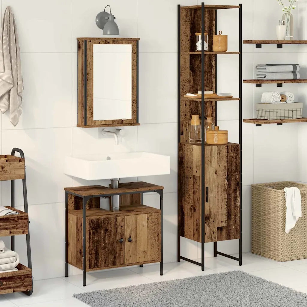 Set di mobili per il bagno con lo scaffale 3 pcs Legno vecchio 3332555