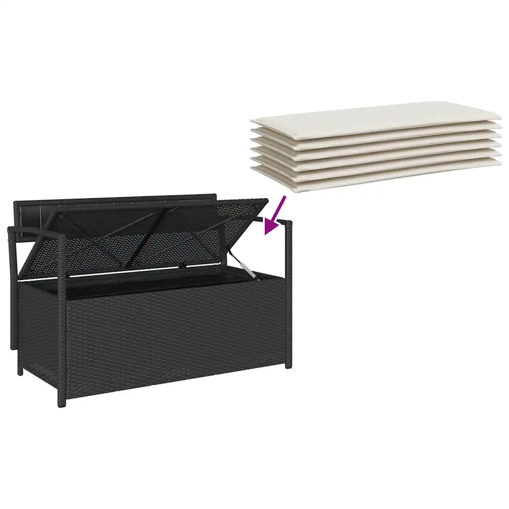 Panca Portaoggetti da Giardino con Cuscino-Sgabello-Panca con Contenitore in Polyrattan Nero 658836
