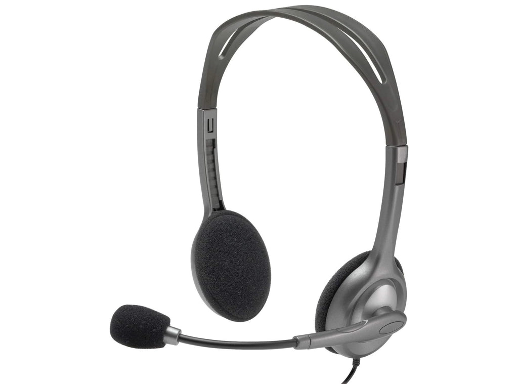 Cuffie Logitech H110 Cablate Stereo con Microfono Regolabile a Cancellazione del Rumore Doppio Jack Audio 3.5mm per PC Laptop e Computer Grigio