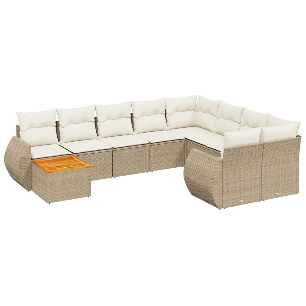 Set Divano da Giardino 10 pz con Cuscini Beige in Polyrattan