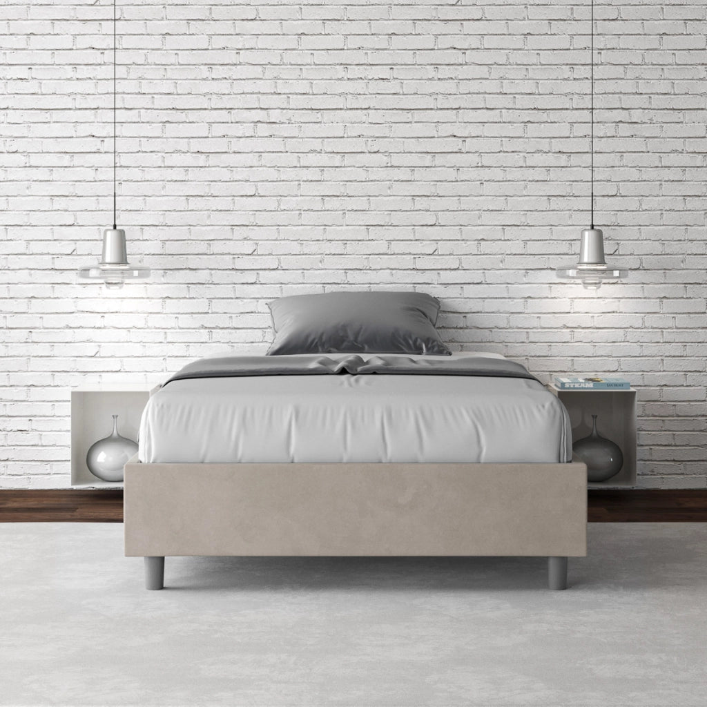 BS COM Letto una piazza e mezza con rete imbottito 130x190 microfibra sabbia