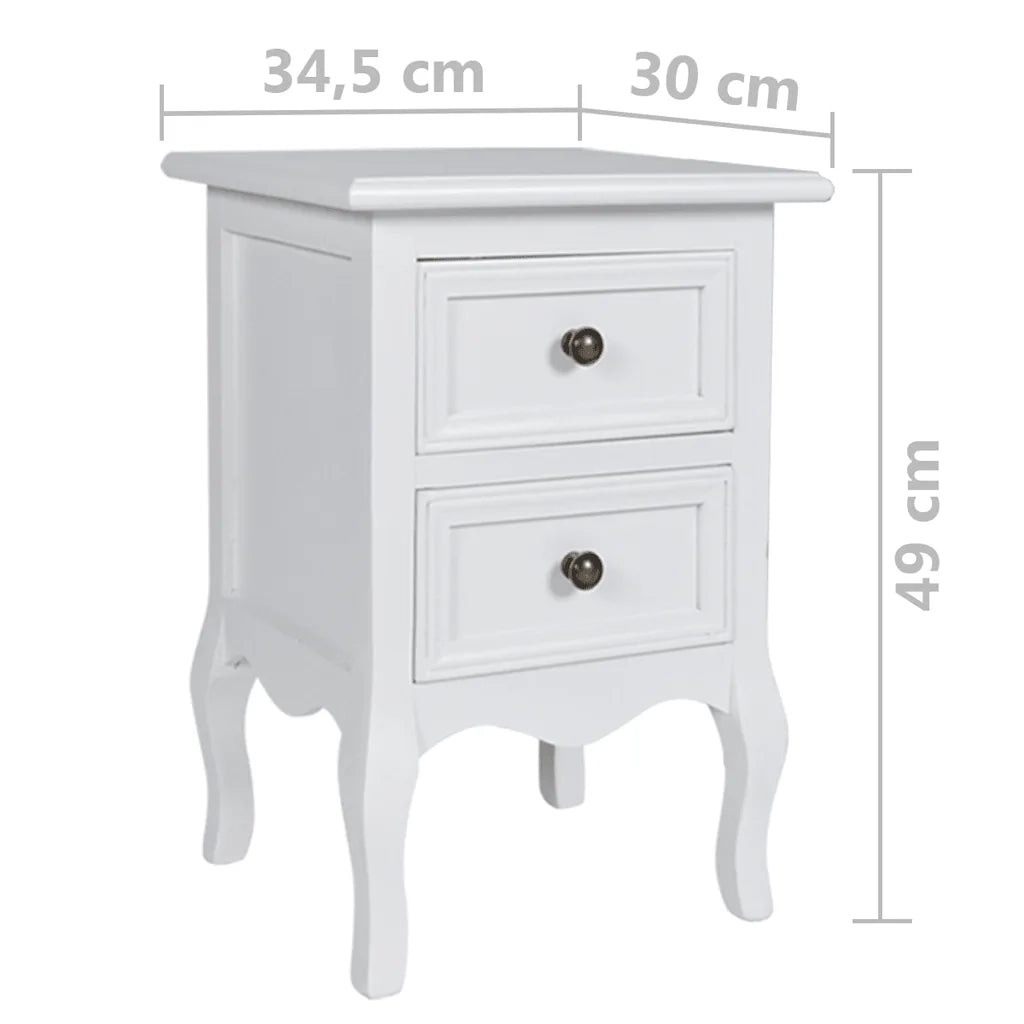 Set di 4 Comodini | Armadio da Notte | Mobiletto da notte con 2 Cassetti in MDF Bianchi