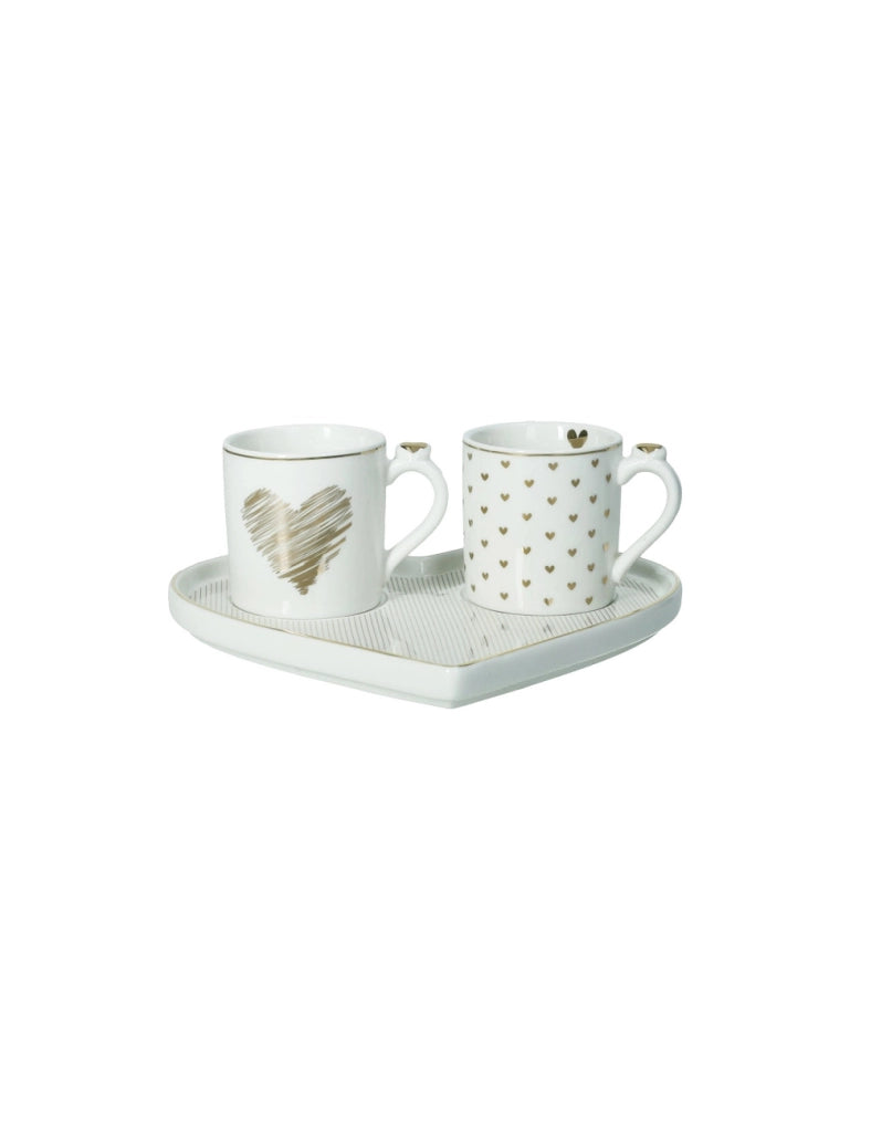 Tazzine da caffe' e vassoio tete a tete amore mio righe, set 2 pezzi