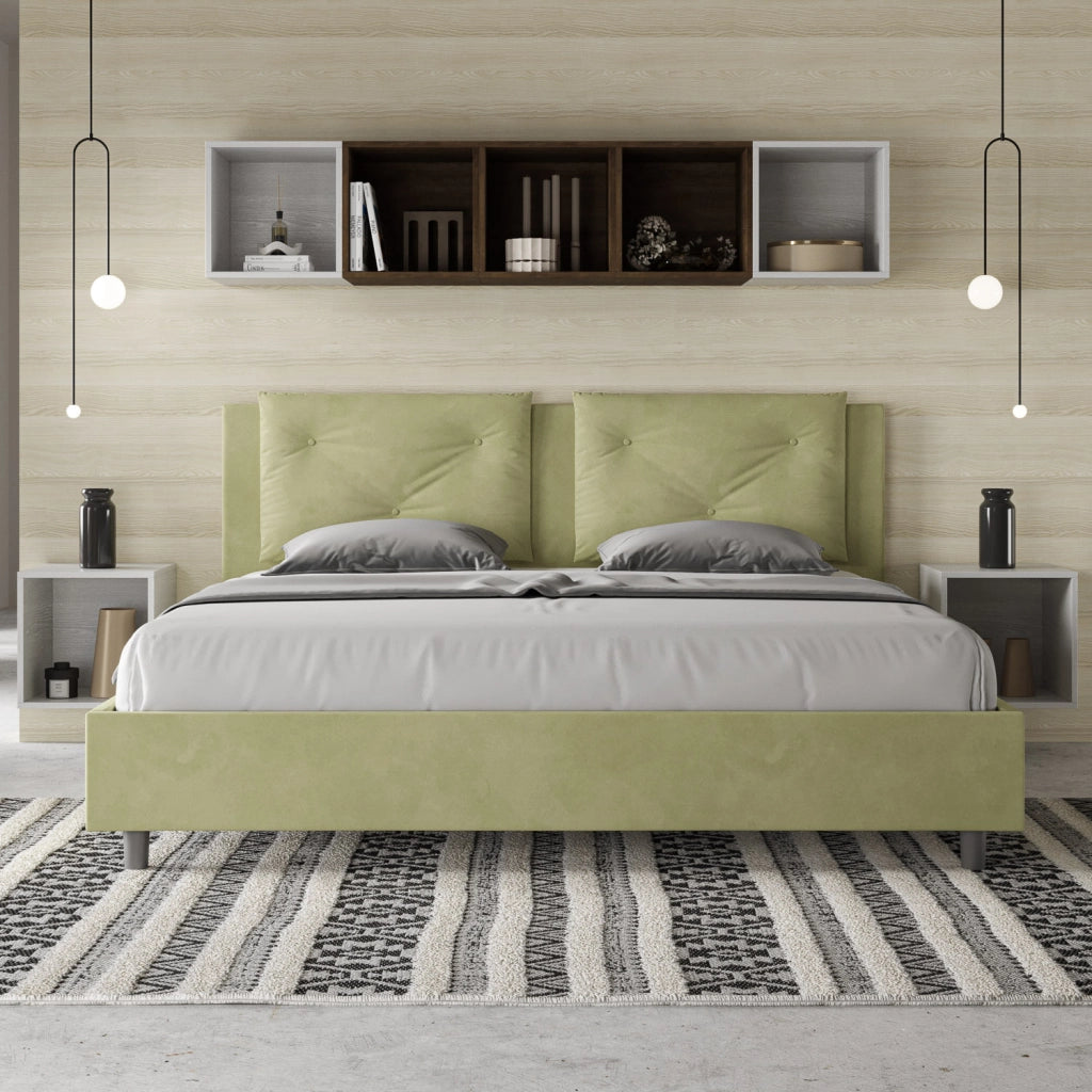 BS COM Letto matrimoniale king size con rete imbottito 170x190 microfibra tè verde