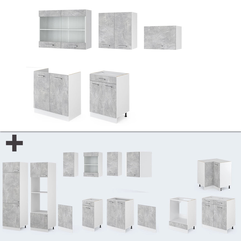 Vicco Cucina componibile Cemento/Bianco 200 cm , PL Rovere