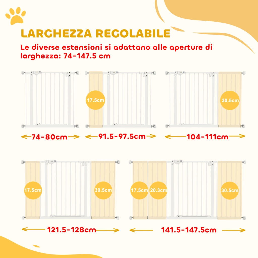 Cancelletto di Sicurezza per Cani Estensibile ¨C Xylo ¨C 74-148 cm Bianco