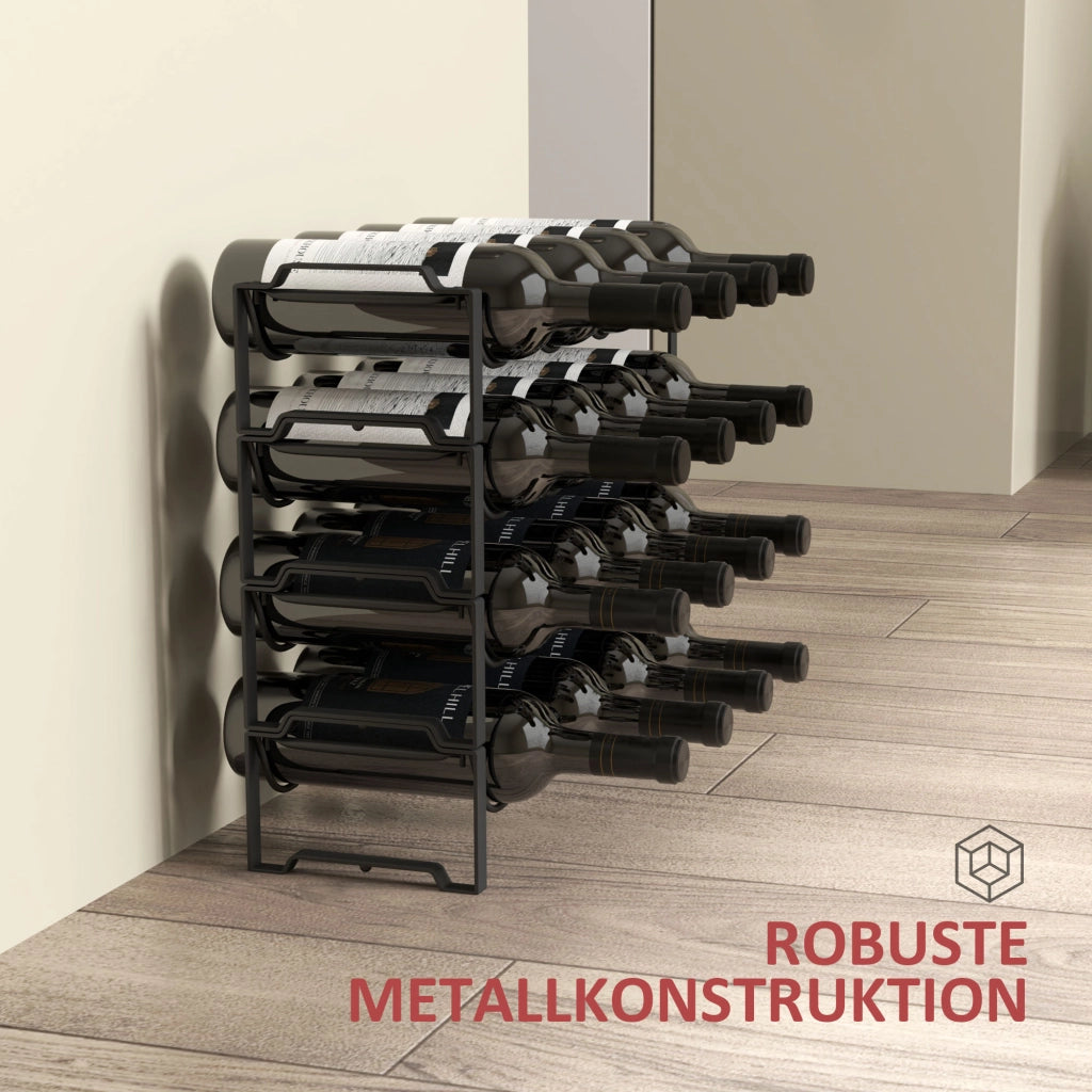 Scaffale per Vino ¨C Zephmum ¨C Nero, Metallo, 4 Livelli
