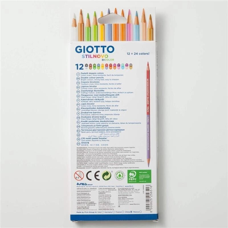 GIOTTO STILNOVO PASTELLI COLORATI 12 MATITE BICOLOR