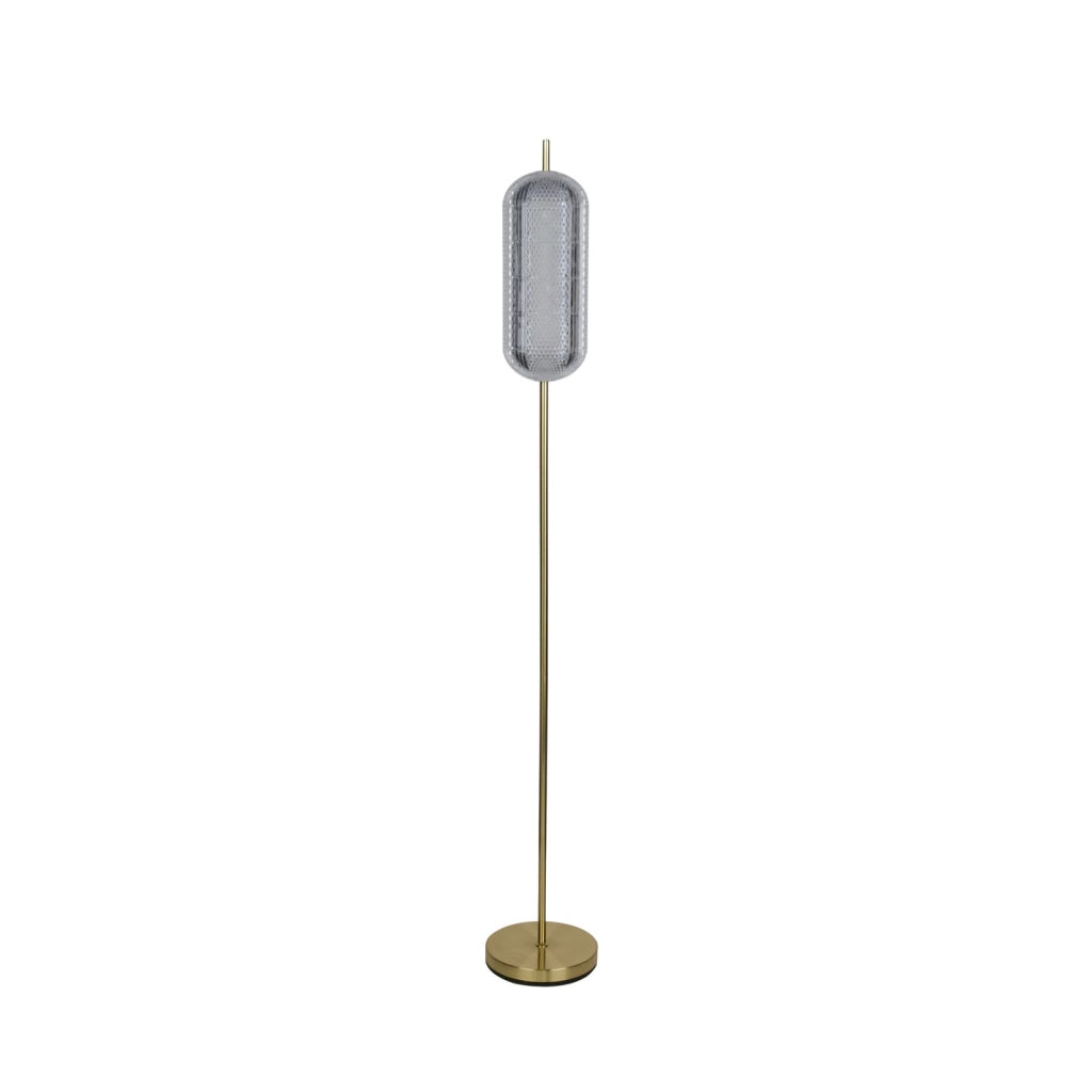 Lampada da terra a LED Capsule, metallo ottone satinato e paralume in acrilico