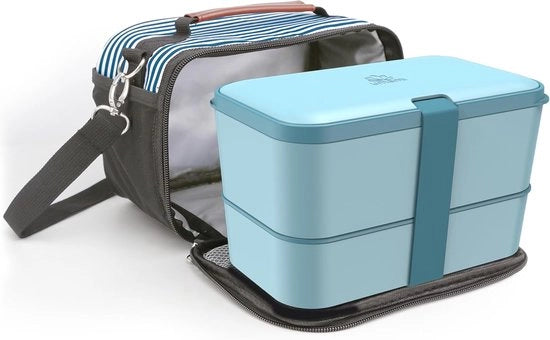 Lunchbox per adulti con contenitore per cibo, 2 contenitori per salse come contenitore per insalate, contenitore per snack a forma di angolo, contenitore per cibo senza lattosio per adulti con contenitori a temperatura regolabile, per ufficio e picnic
