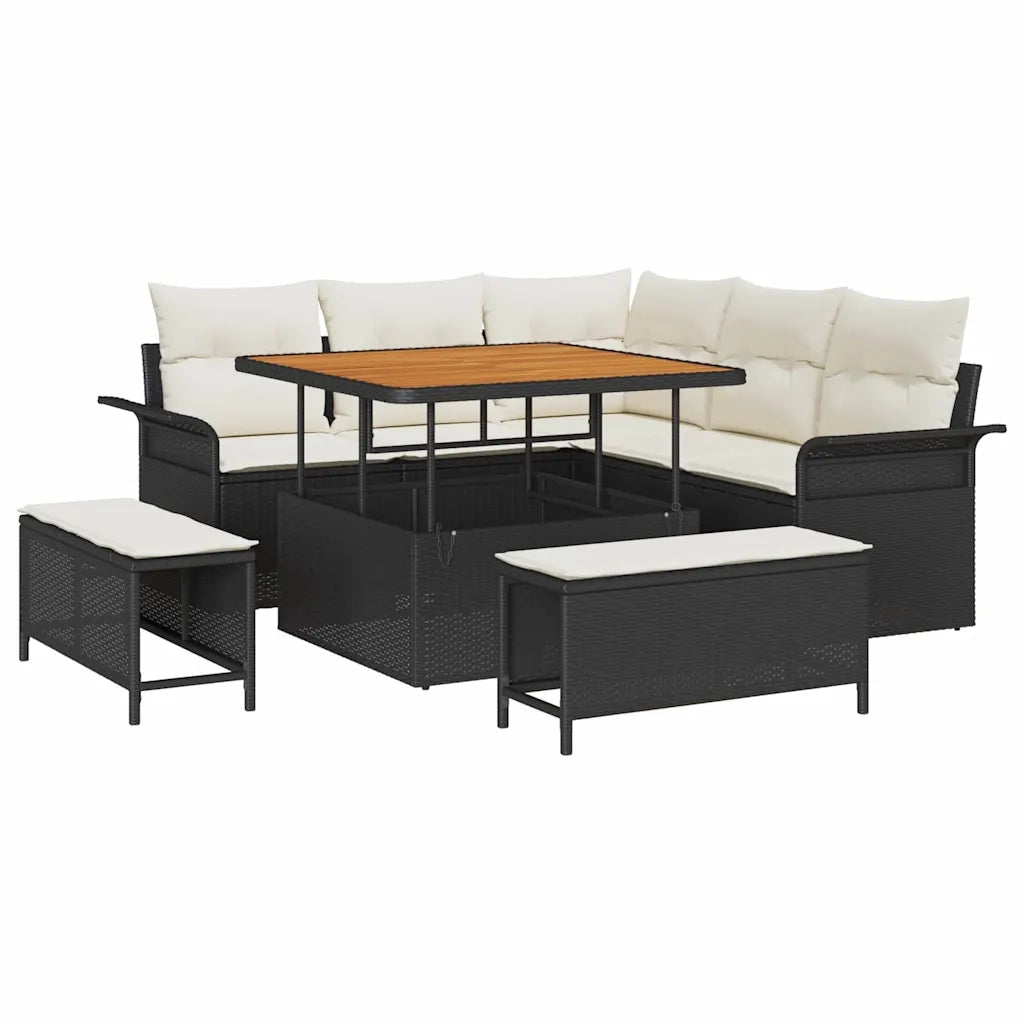 Set Divano da Giardino con cuscino 8 pcs Nero e Crema 3364075