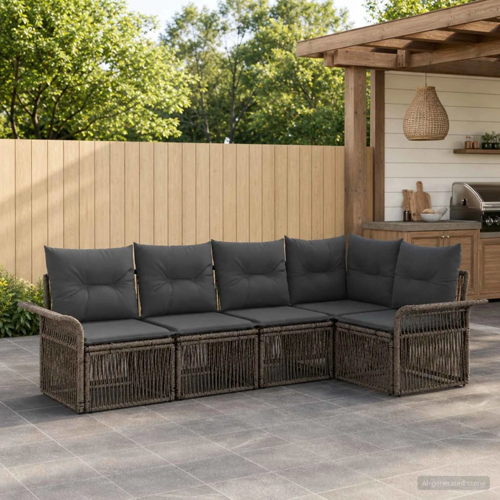 Set Divano da Giardino 5 pz Grigio polyrattan 3434828
