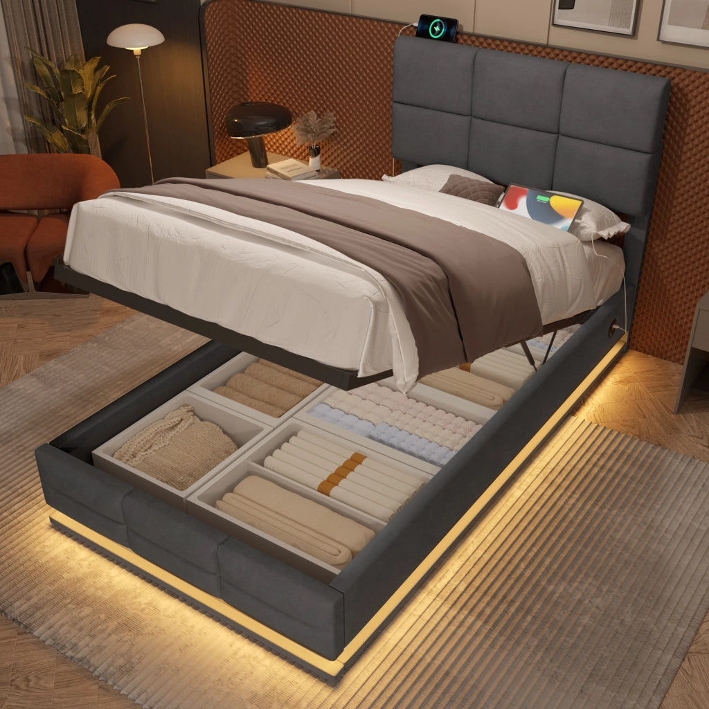 letto in velluto grigio scuro 90 x 200 cm