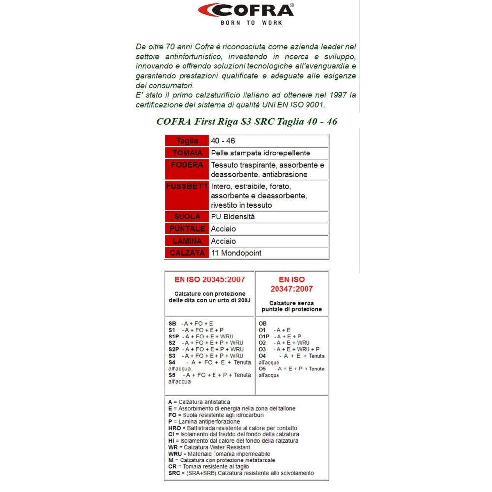 Trade Shop - Scarpe Antinfortunistiche Riga Alta In Pelle S3 Src Cofra Linea First Protettiva -    46